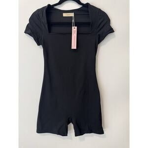 QINSEN Women's Short‎ Sleeve Bodycon Romper Stretchy Square Neck Jumpsuit Sexy L